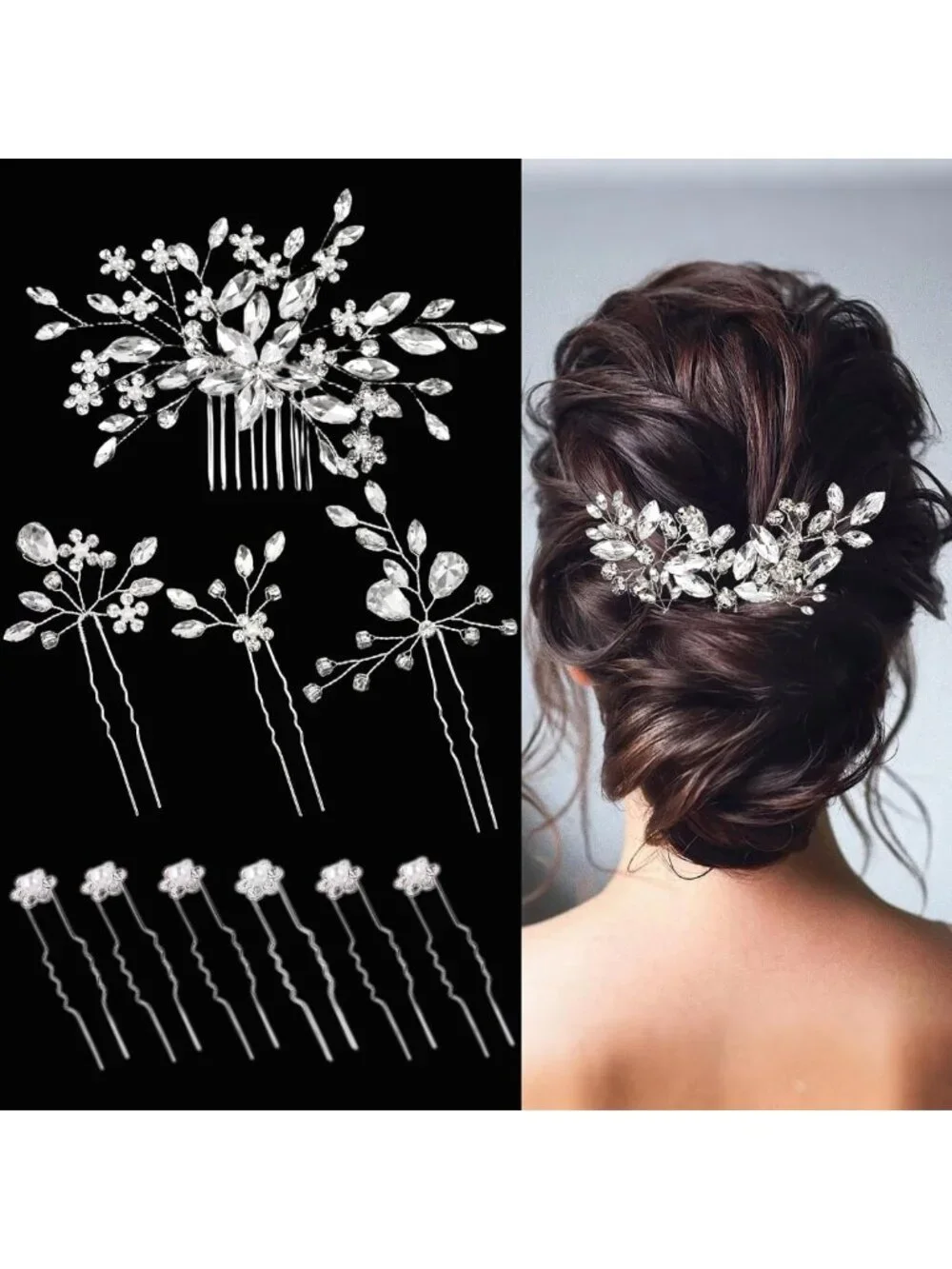 Gorgeous Rhinestone Hair Pins Set for Brides, Bridesmaids & Flower Girls - 10